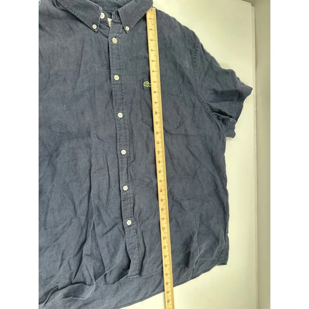 Lacoste Mens Regular Fit Short Sleeve Button Down Shirt Navy Blue US 2XL FR 46 - Picture 4 of 7